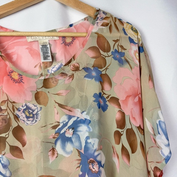 Forever 21 Beige Y2K Pink & Blue Floral Short Sleeve Top M - Picture 3 of 4